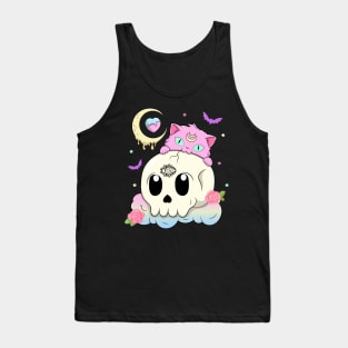 Creepy Cute Cat with Skull Pastel Goth Tank Top